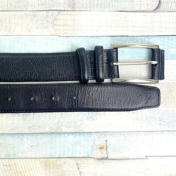 HANDCRAFTED BLACK GENUINE LEATHER SILVER TONE BUCKLE CASUAL MEN'S BELT 36 (21M - Picture 6 of 8